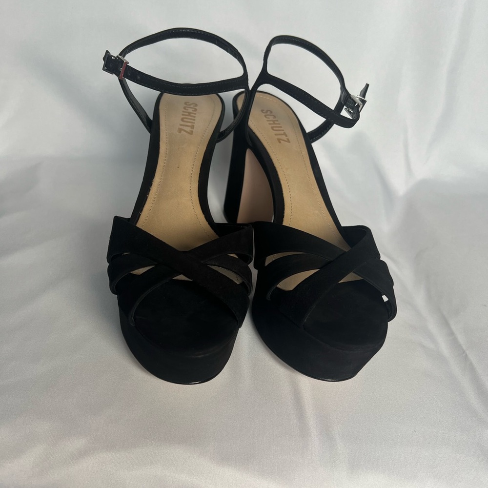 SCHUTZ Black Cross-Strap Heels